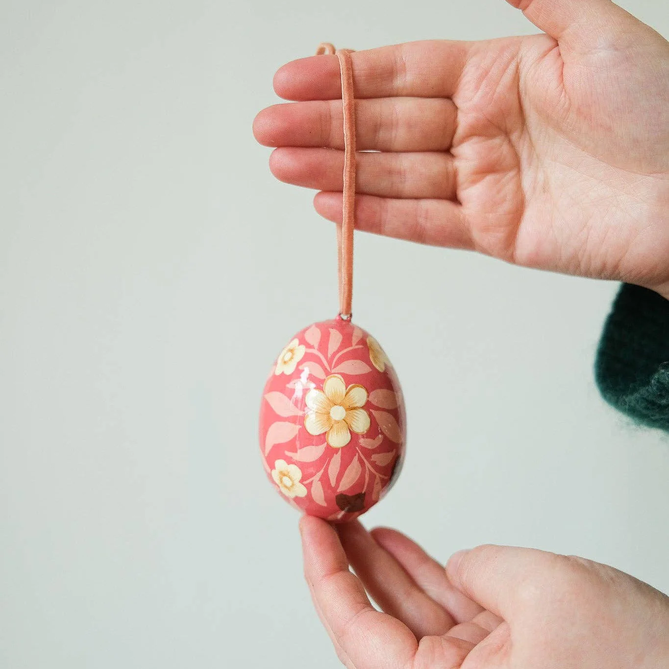 Hand-Painted Floral Pink Decorative Egg - Image 2