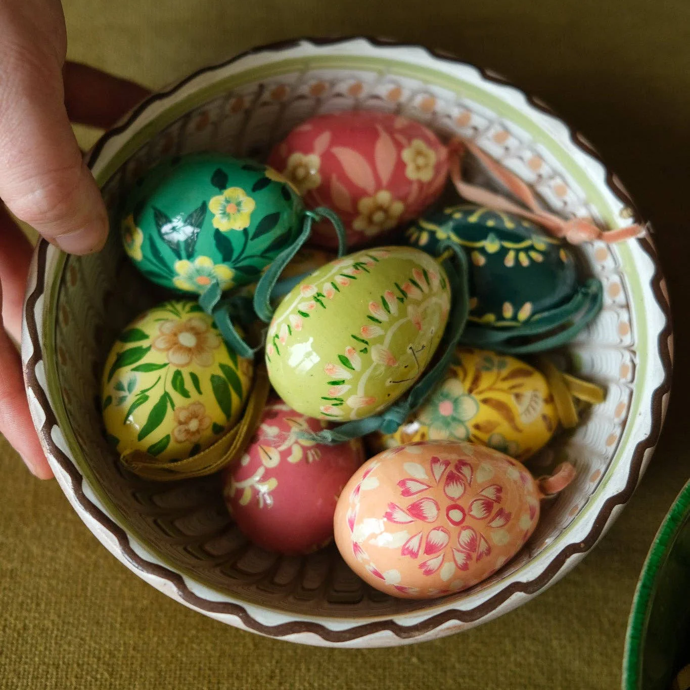 Hand-Painted Floral Pink Decorative Egg - Image 3