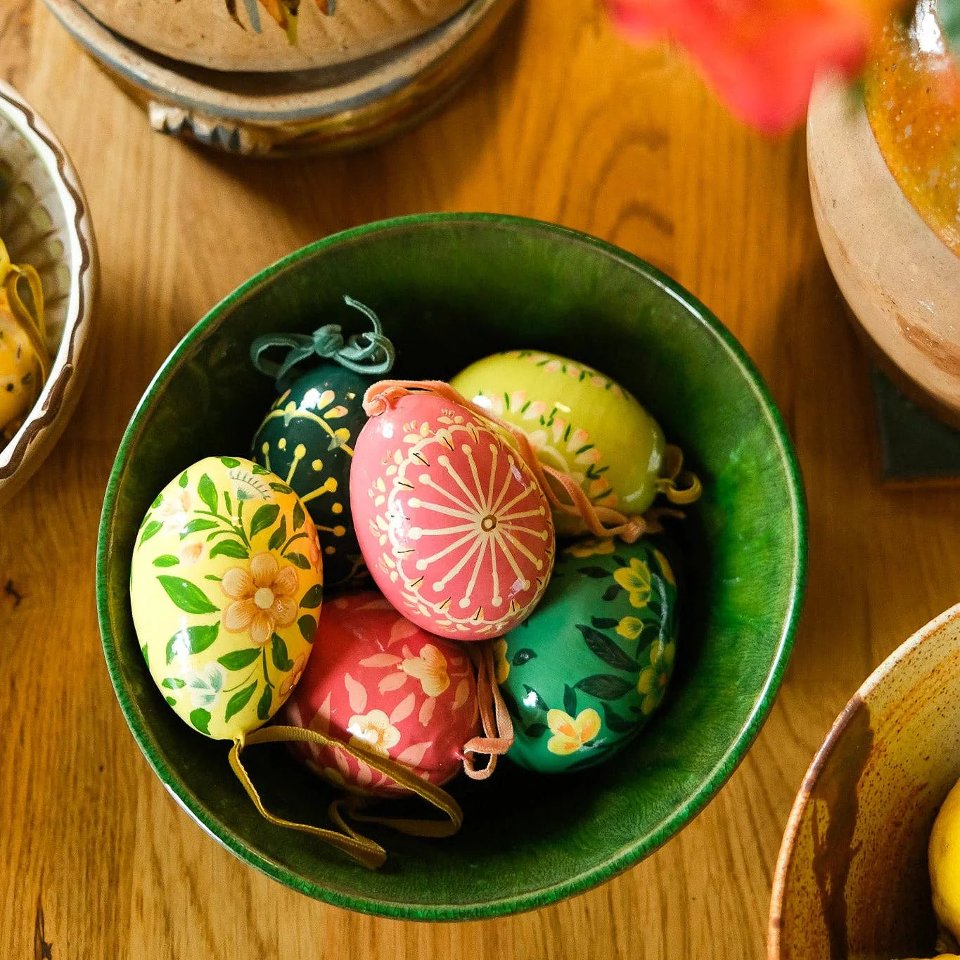 Hand-Painted Sunburst Pink Decorative Egg - Image 2