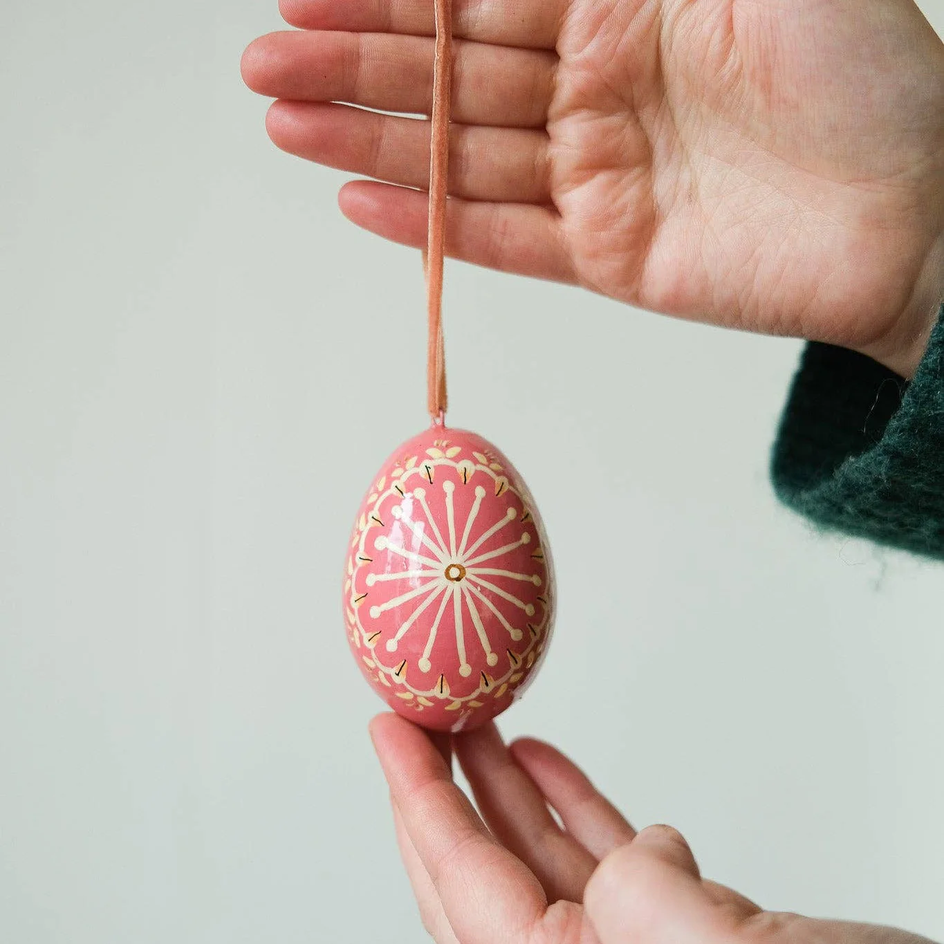 Hand-Painted Sunburst Pink Decorative Egg - Image 3
