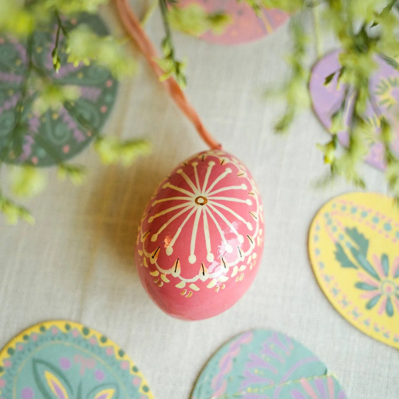 Hand-Painted Sunburst Pink Decorative Egg - Image 4