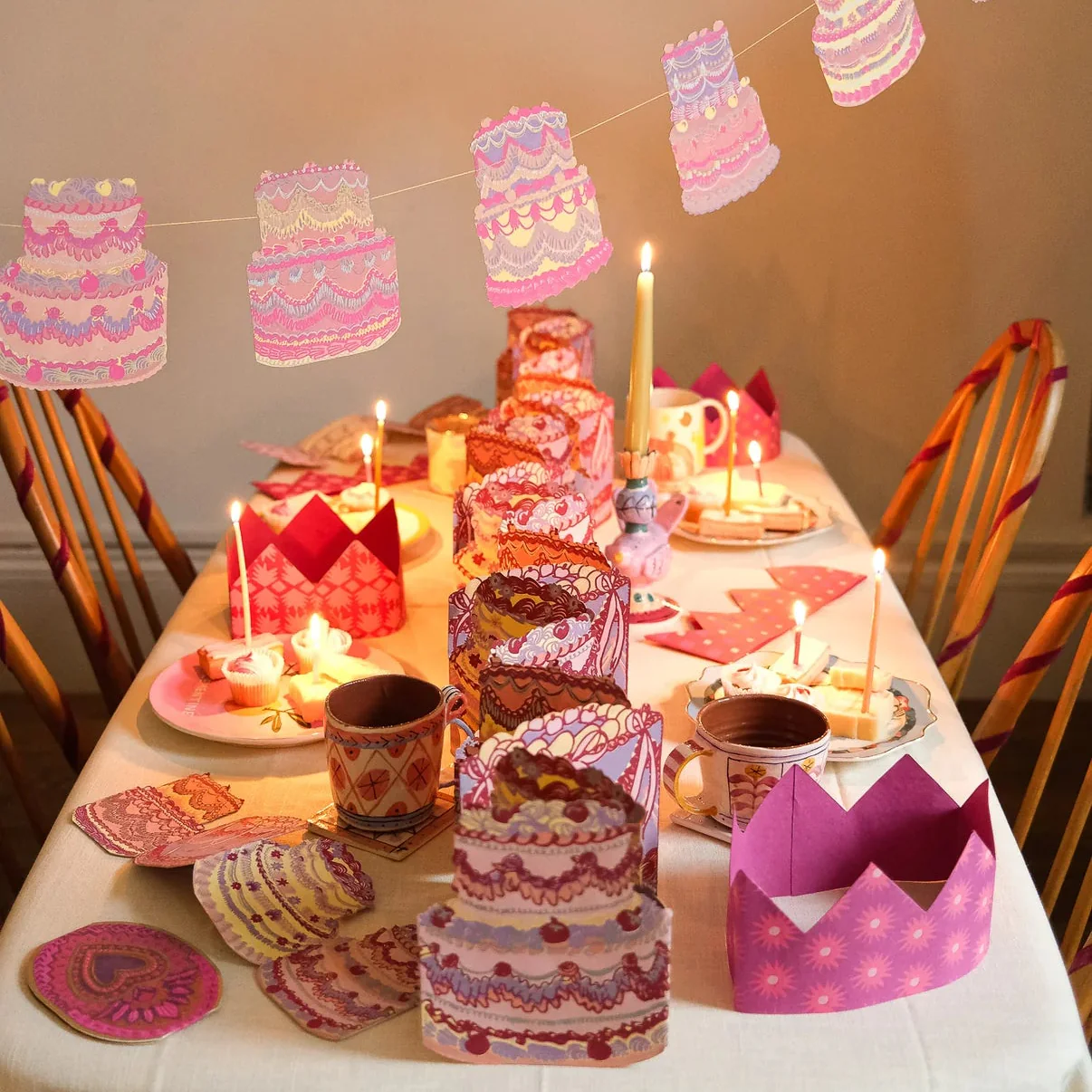 Hand-Printed Birthday Cake Concertina Garland - Image 3