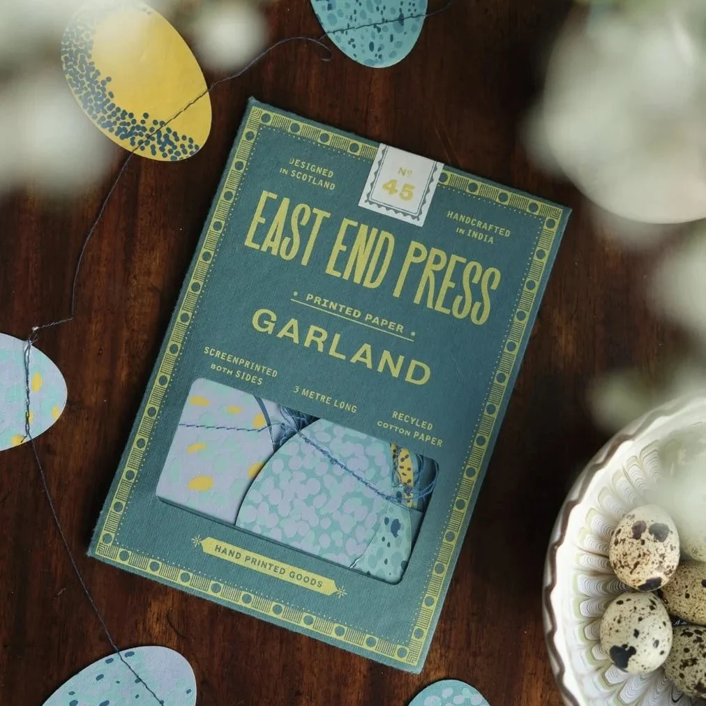 Hand-Printed Blue Speckled Eggs Garland