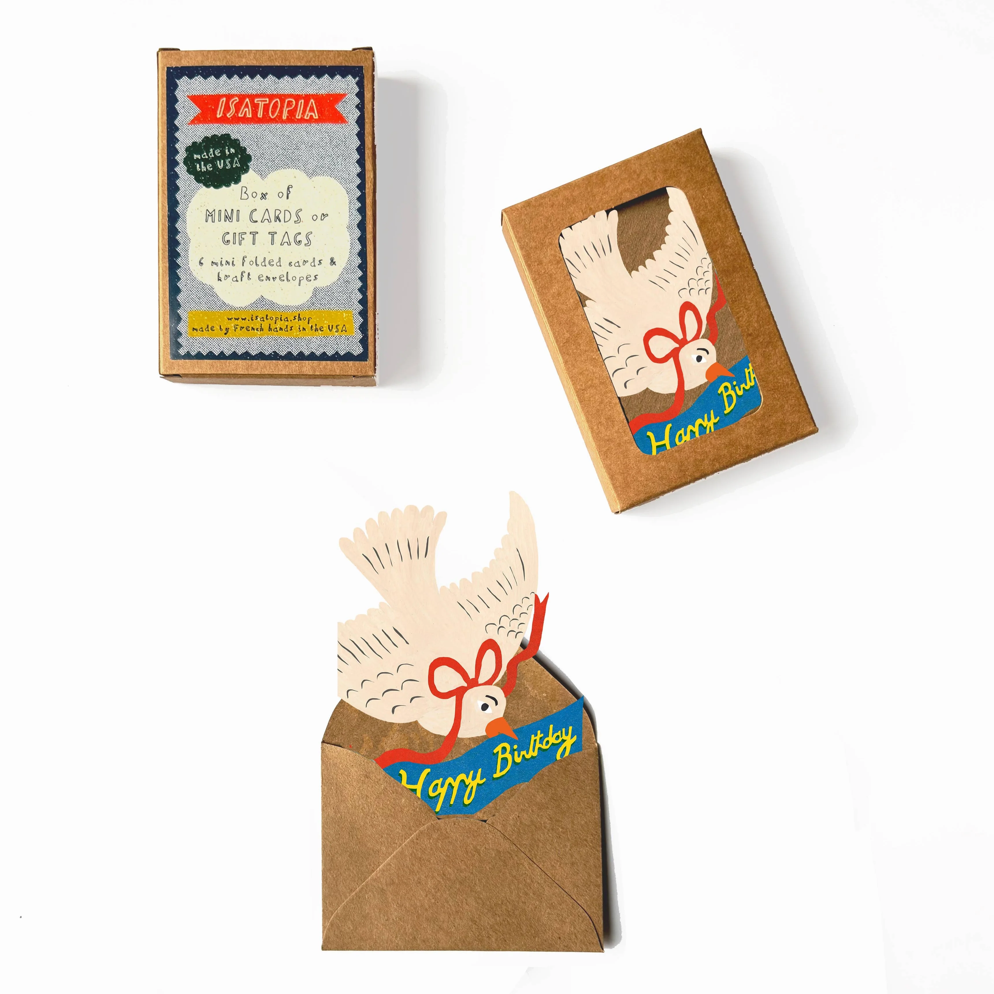 'Happy Birthday Bird' Box of 6 Mini Greetings Cards