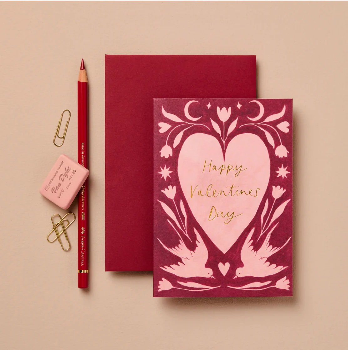 'Happy Valentines' Folk Heart Greetings Card