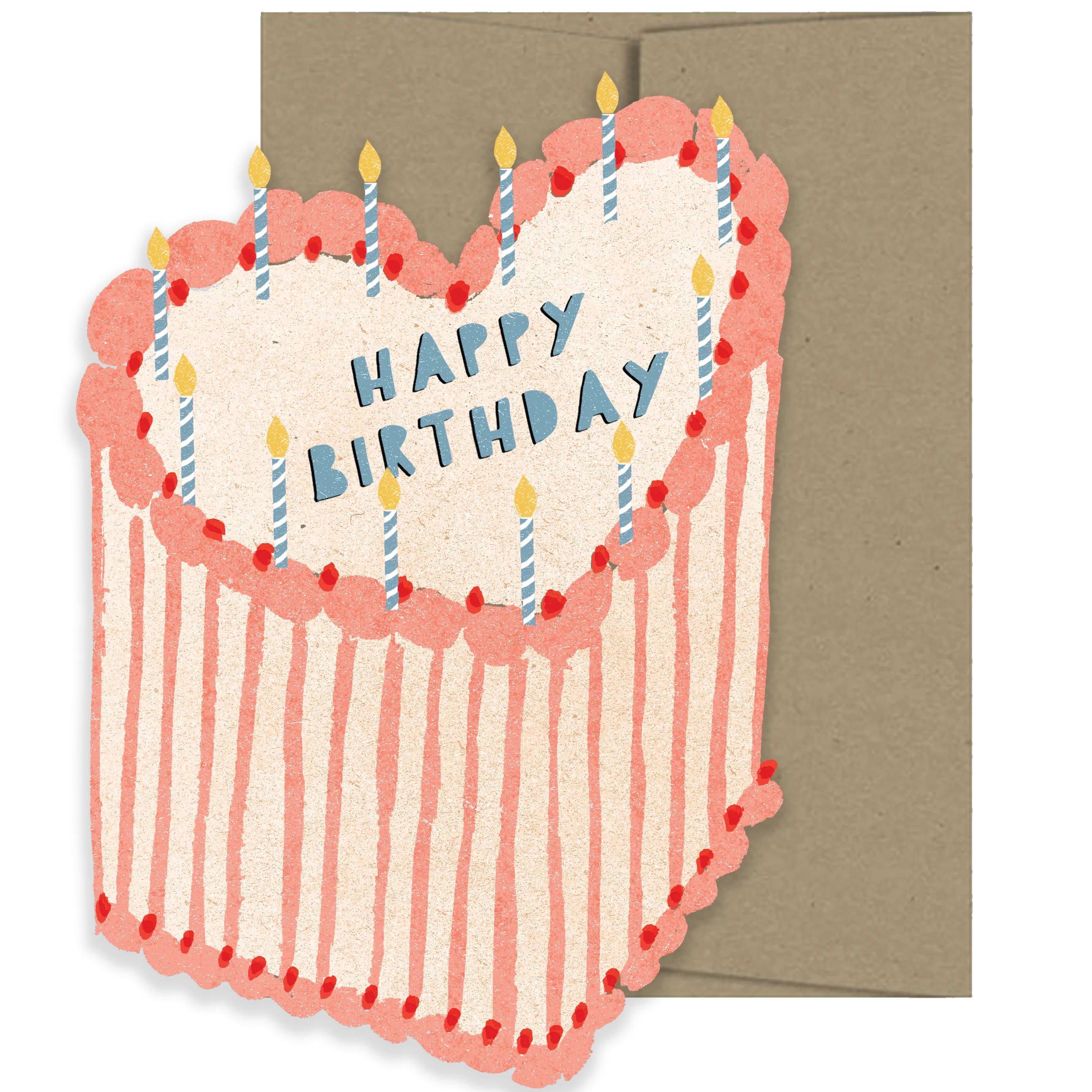'Heart Birthday Cake' Die Cut Greetings Card