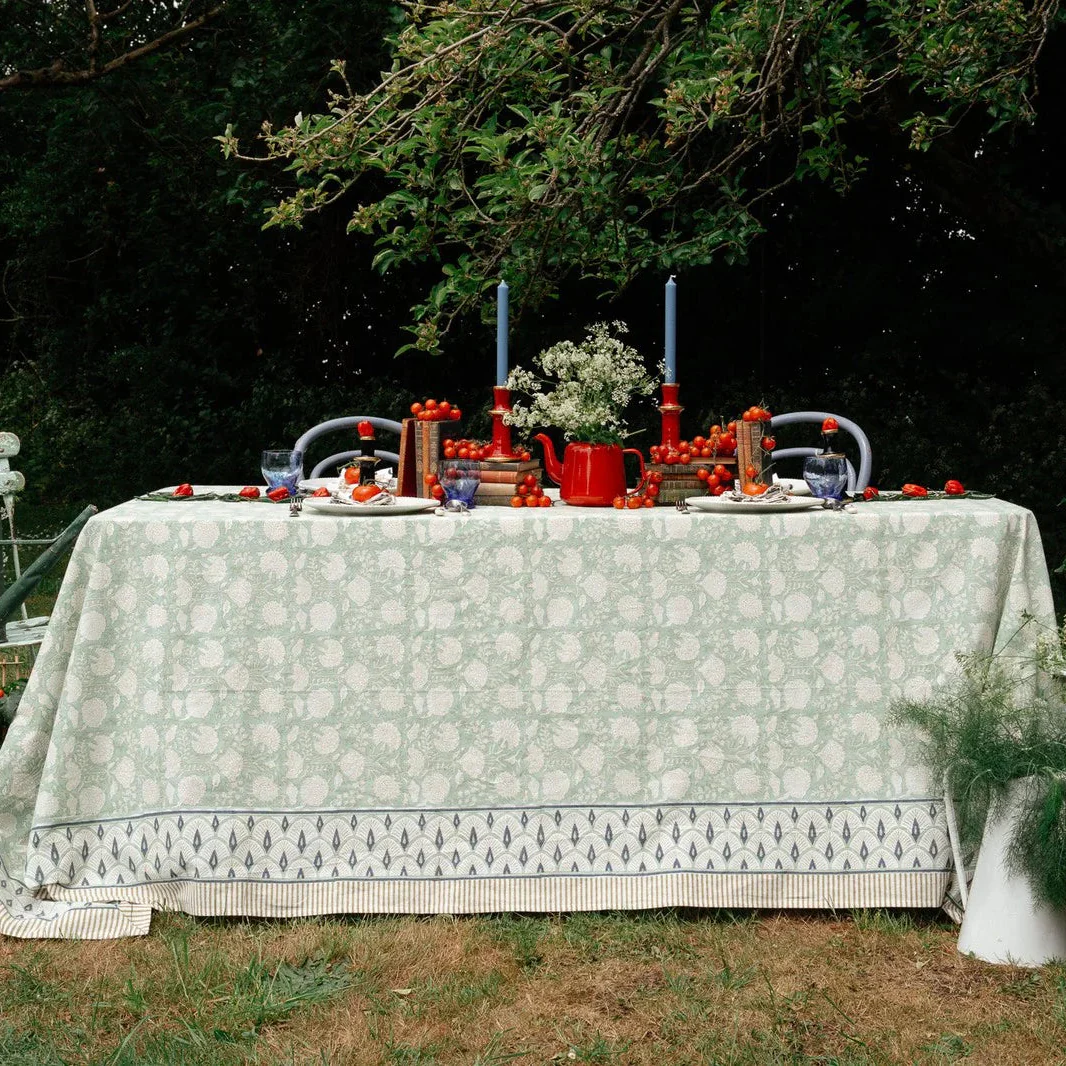 Indian Block Print Tablecloth - Pistachio - Image 3