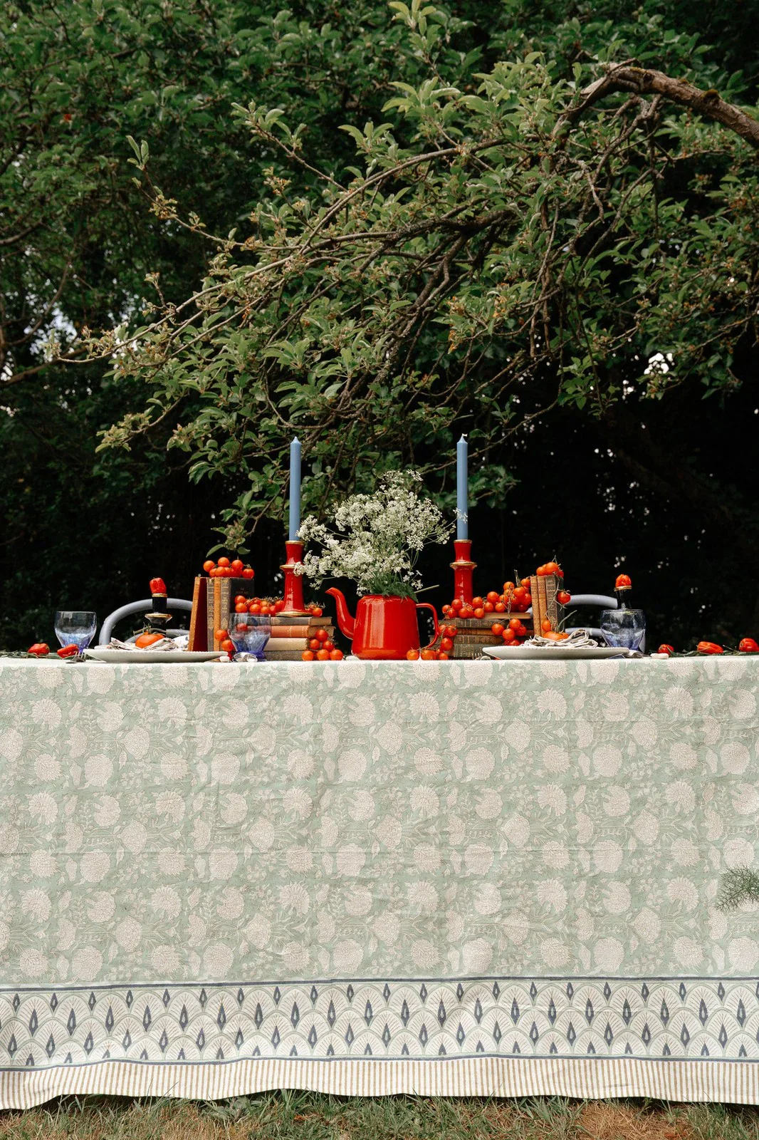 Indian Block Print Tablecloth - Pistachio - Image 4