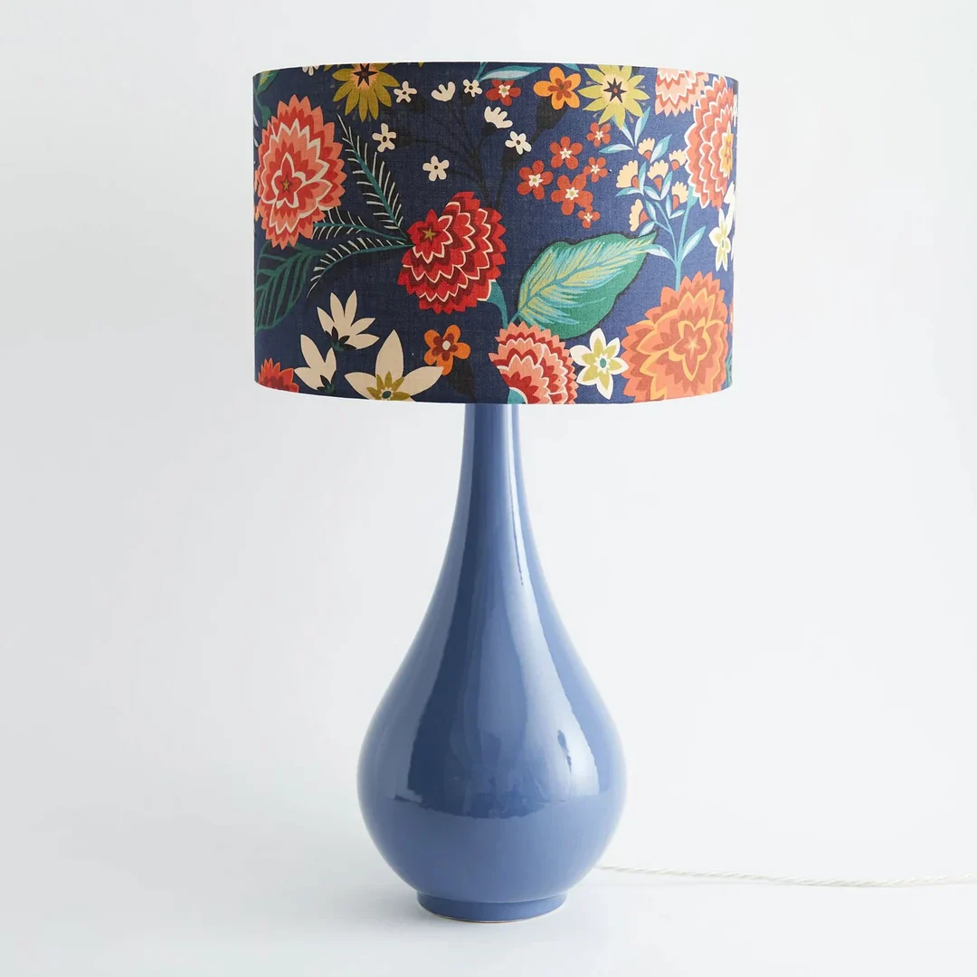 Large Navy Table Lamp & 'Carnation' Shade