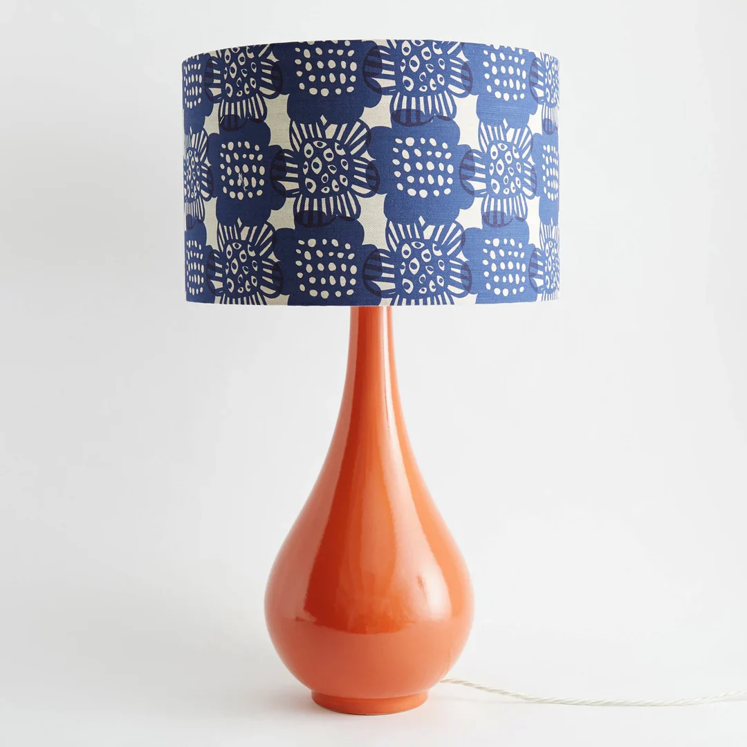 Large Orange Table Lamp & Navy 'Bloom' Shade