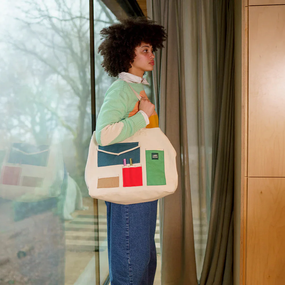 Large Pocket Patch Cotton Tote Bag - Image 4