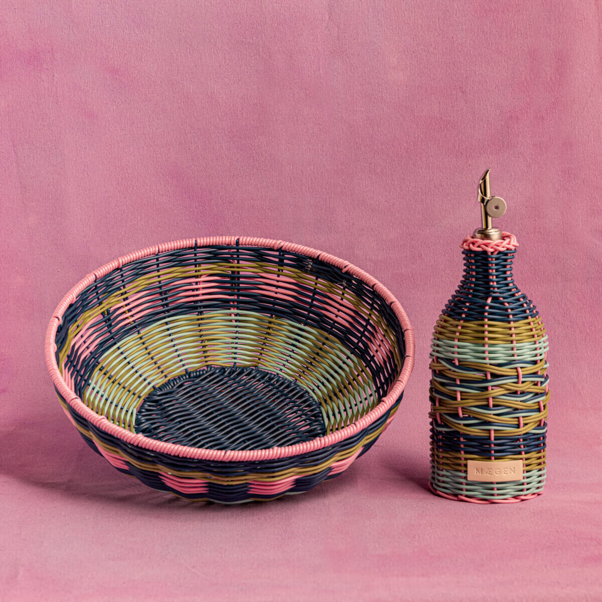 Maegan Woven Bowl - Pink + Navy - Image 3