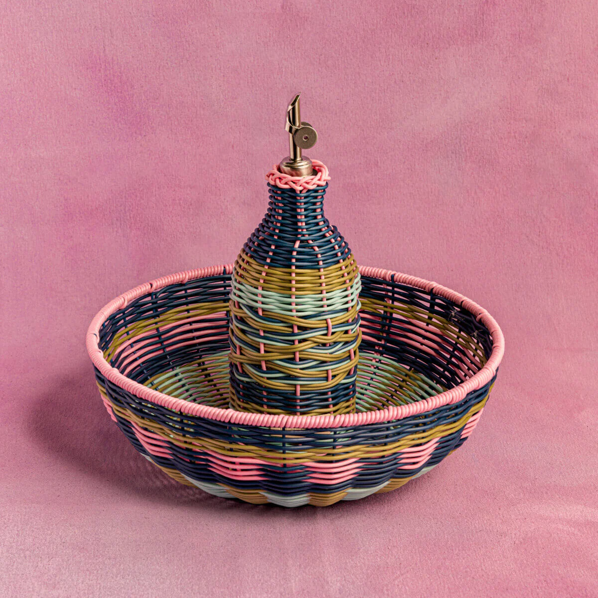 Maegan Woven Oil Pourer - Pink + Navy - Image 3