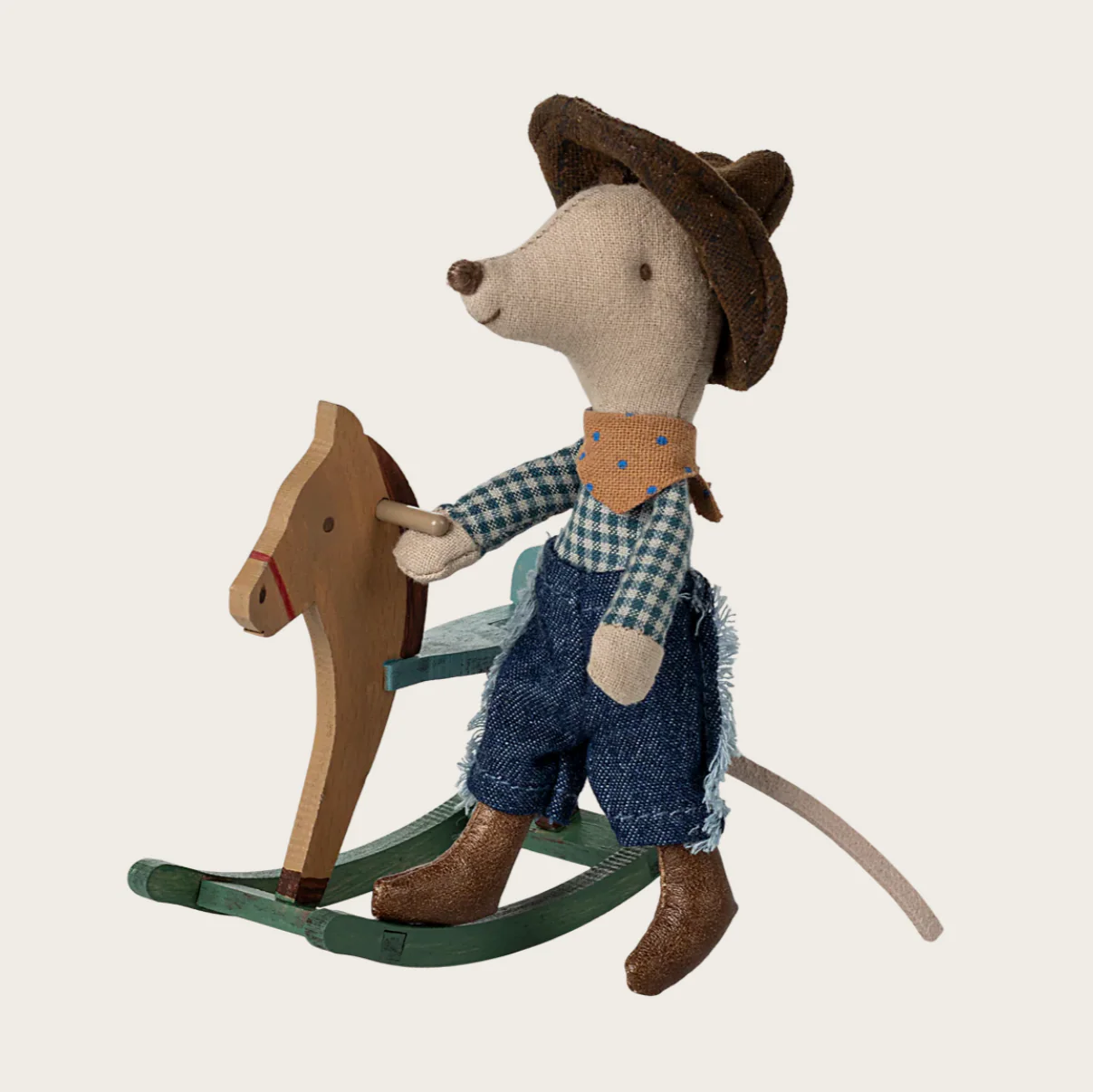 Maileg Cowboy Mouse On Rocking Horse - Little Brother