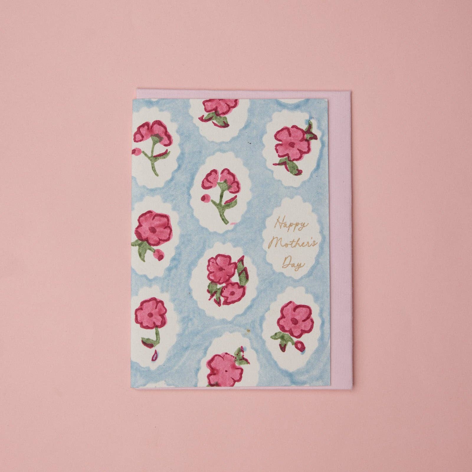 'Mother's Day' Hand Block Printed Greeting Card - Pink Floral