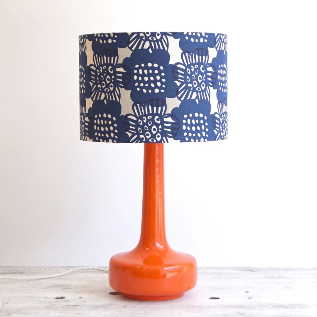 Orange Table Lamp & Navy 'Bloom' Shade