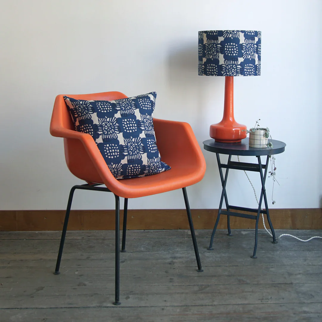 Orange Table Lamp & Navy 'Bloom' Shade - Image 4
