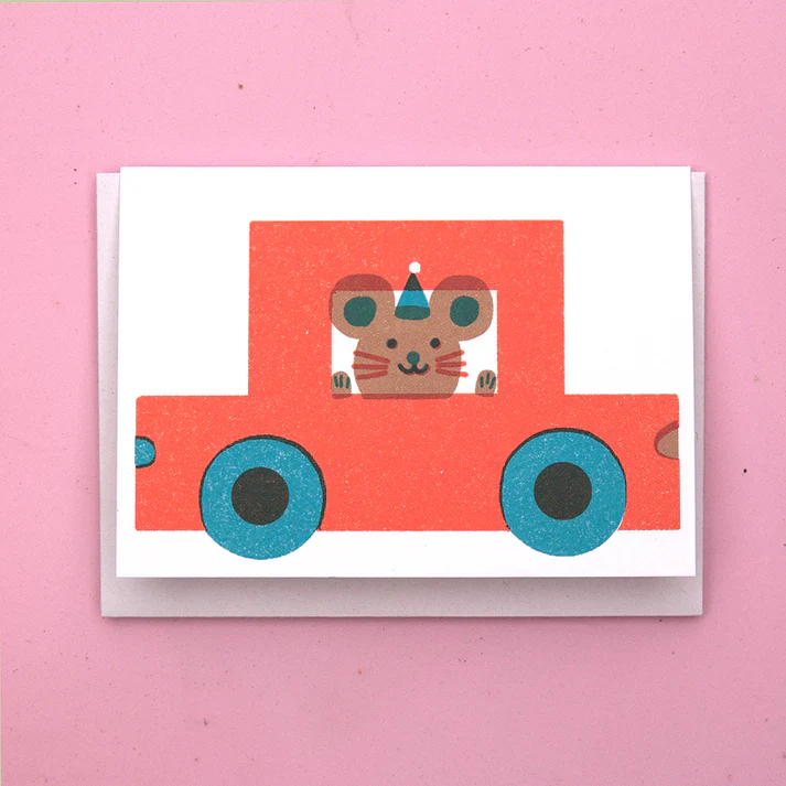 'Red Car' Mini Greetings Card
