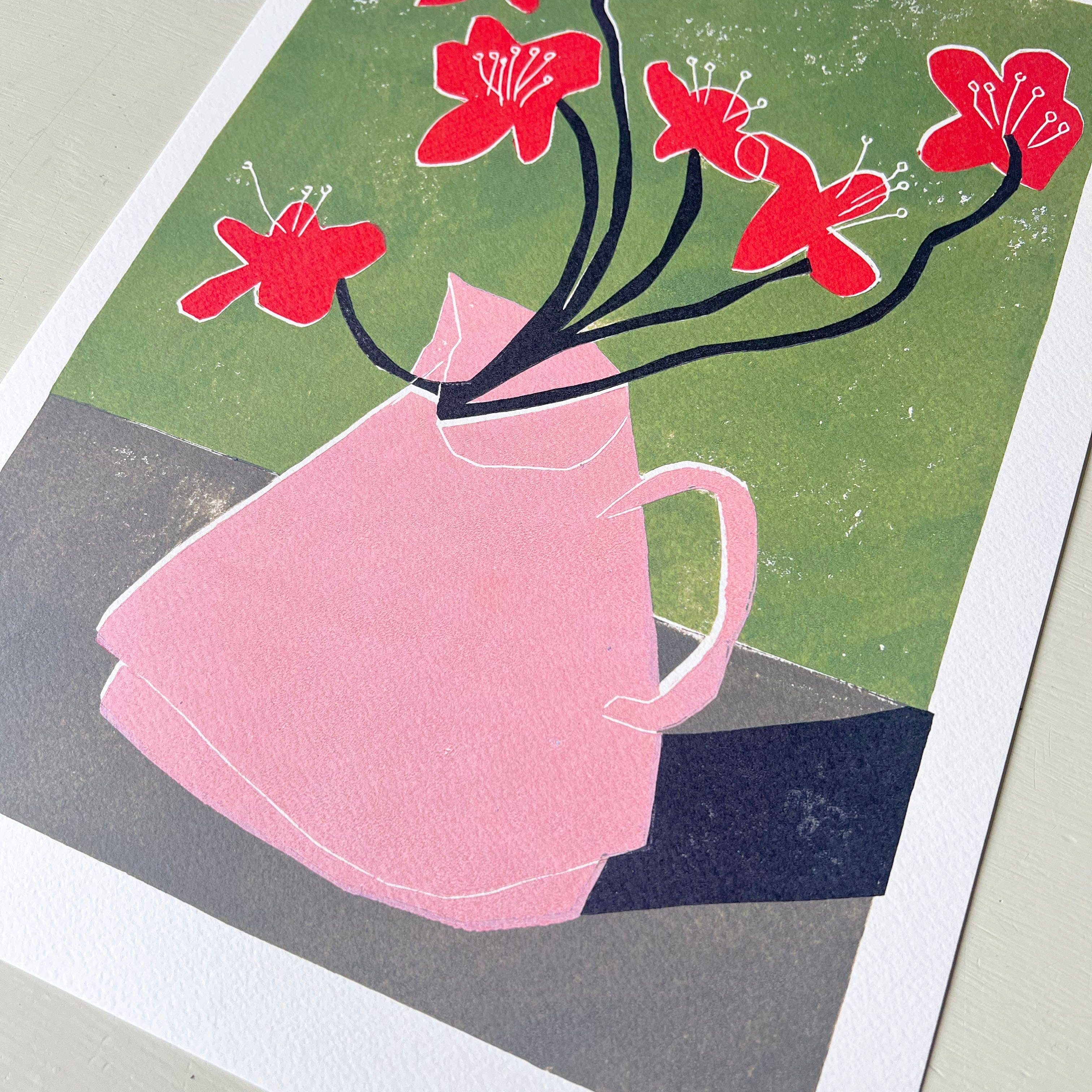 'Red Geums' Art Print - Image 3