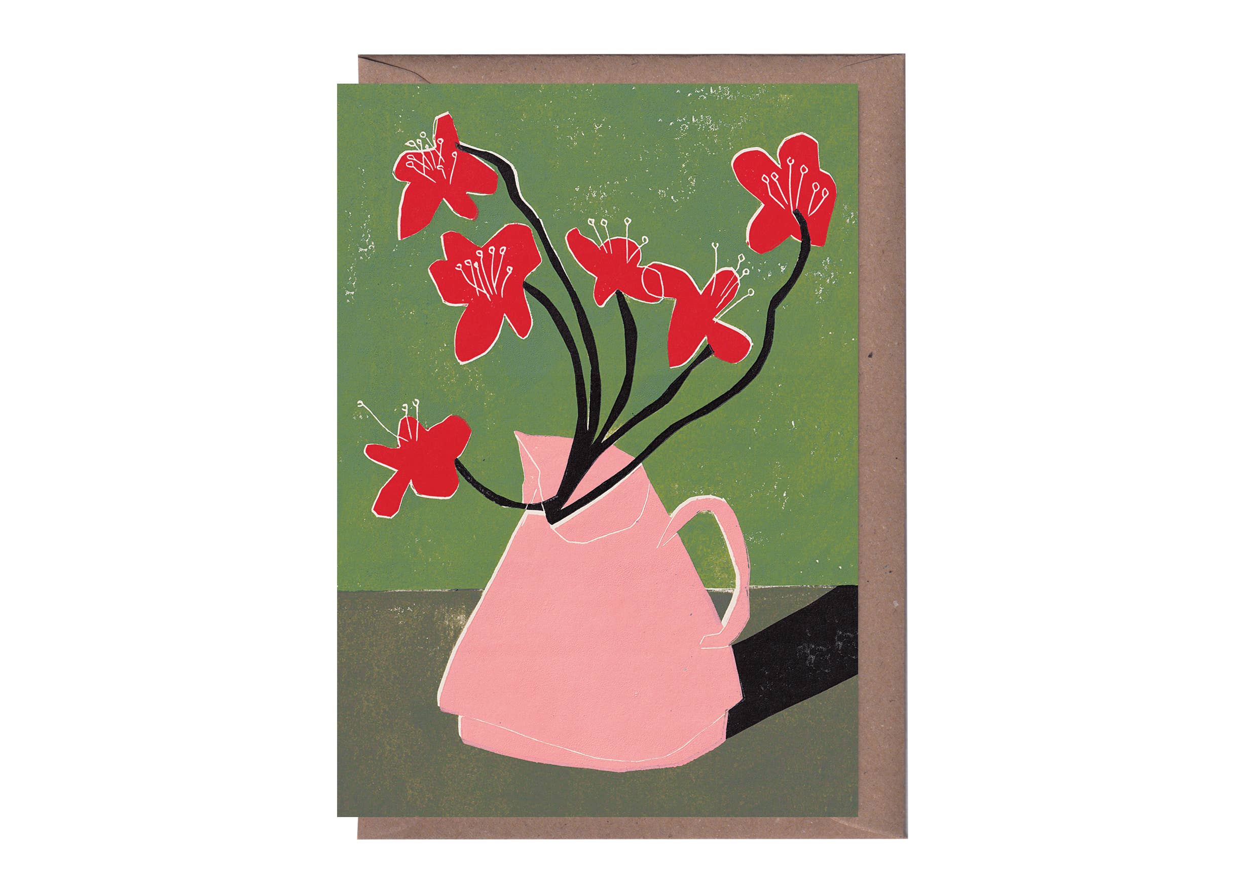 'Red Geums' Greetings Card