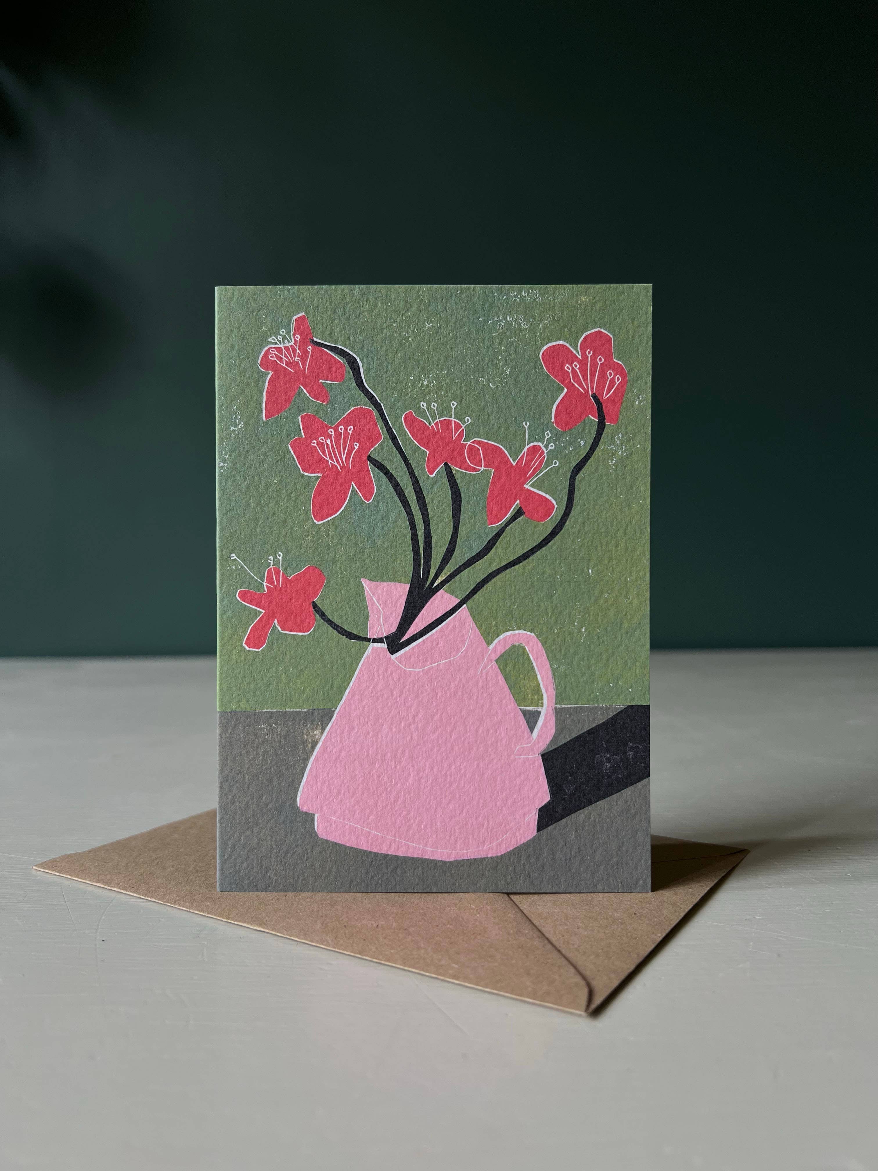 'Red Geums' Greetings Card - Image 2