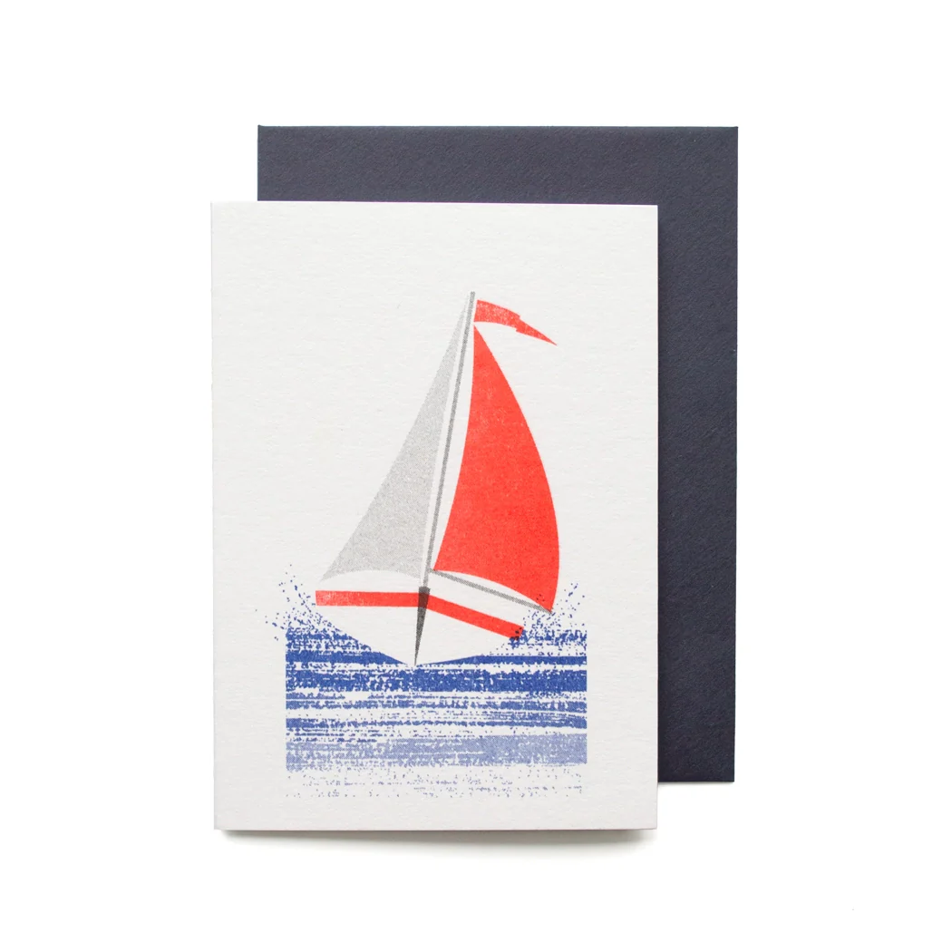 'Risograph Sailing Boat' Mini Greetings Card