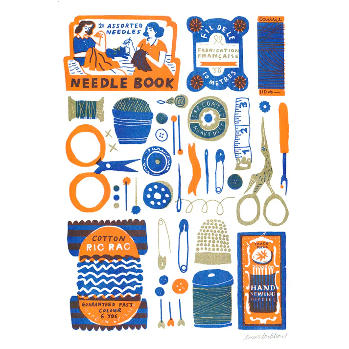 'Sewing Collection' Risograph A3 Art Print - Image 3