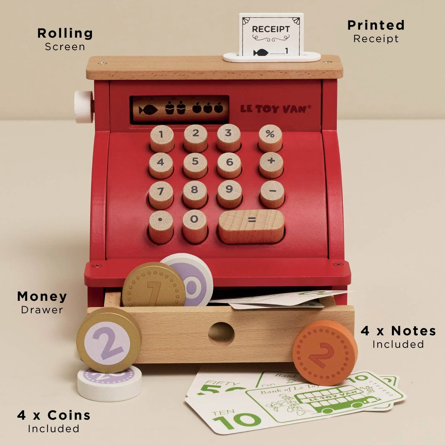 Wooden Toy - Shop Till - Cash Register & Money - Image 2