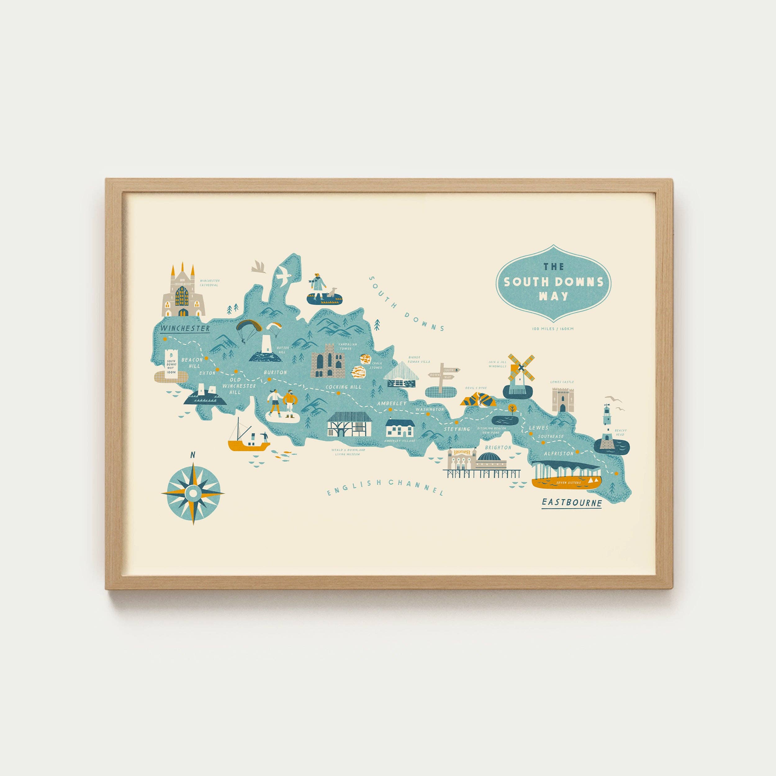 'South Downs Way A3 Route Map' Art Print