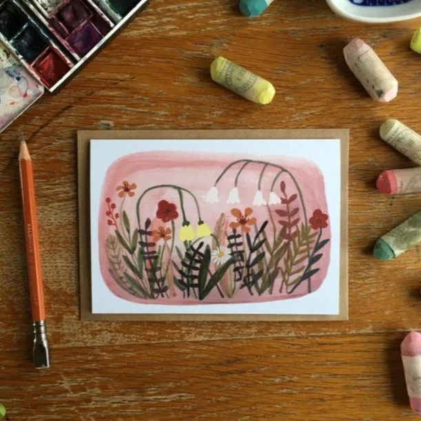'Spring Flowers In The Grass' Greetings Card