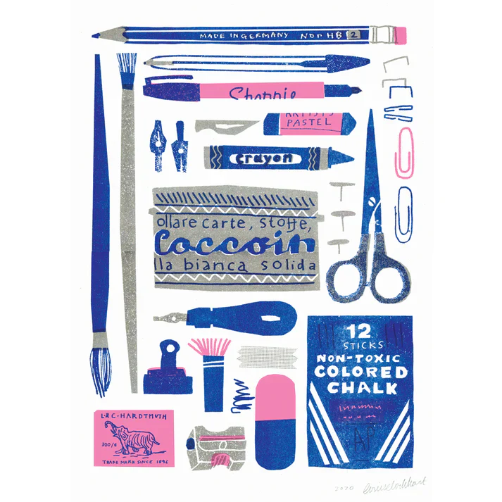 'Stationery Collection' Risograph A3 Art Print