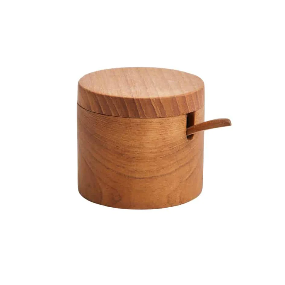 Teak Sugar and Spice Pot with Spoon