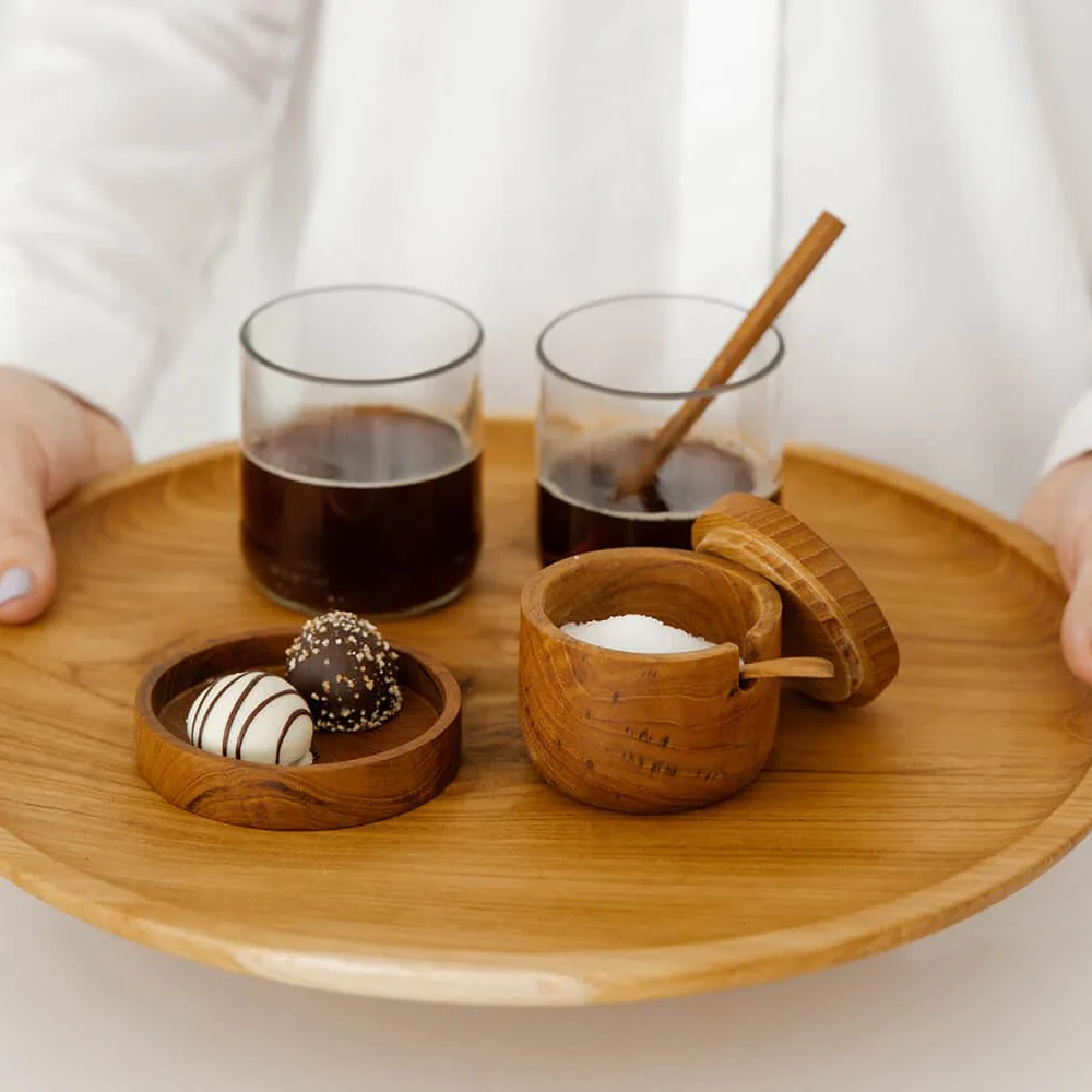 Teak Sugar and Spice Pot with Spoon - Image 2