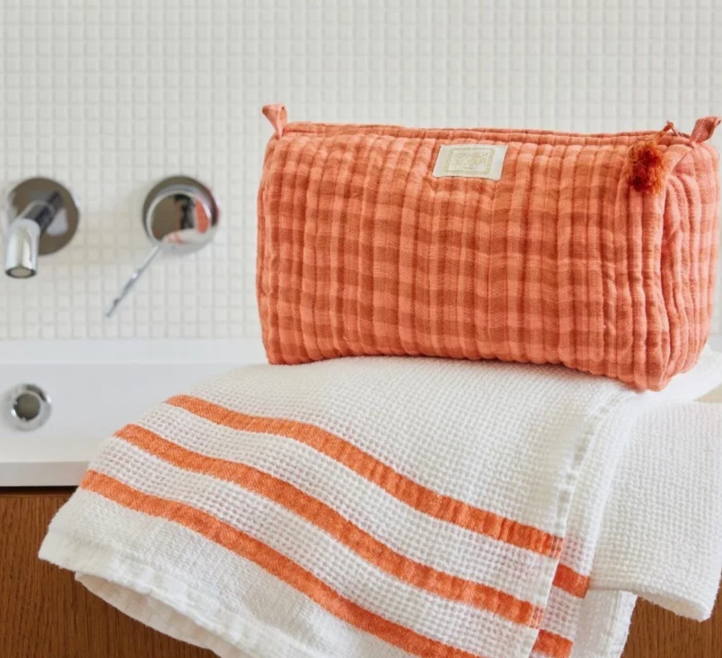 Terracotta Quilted Cotton Toiletry Bag - Image 2