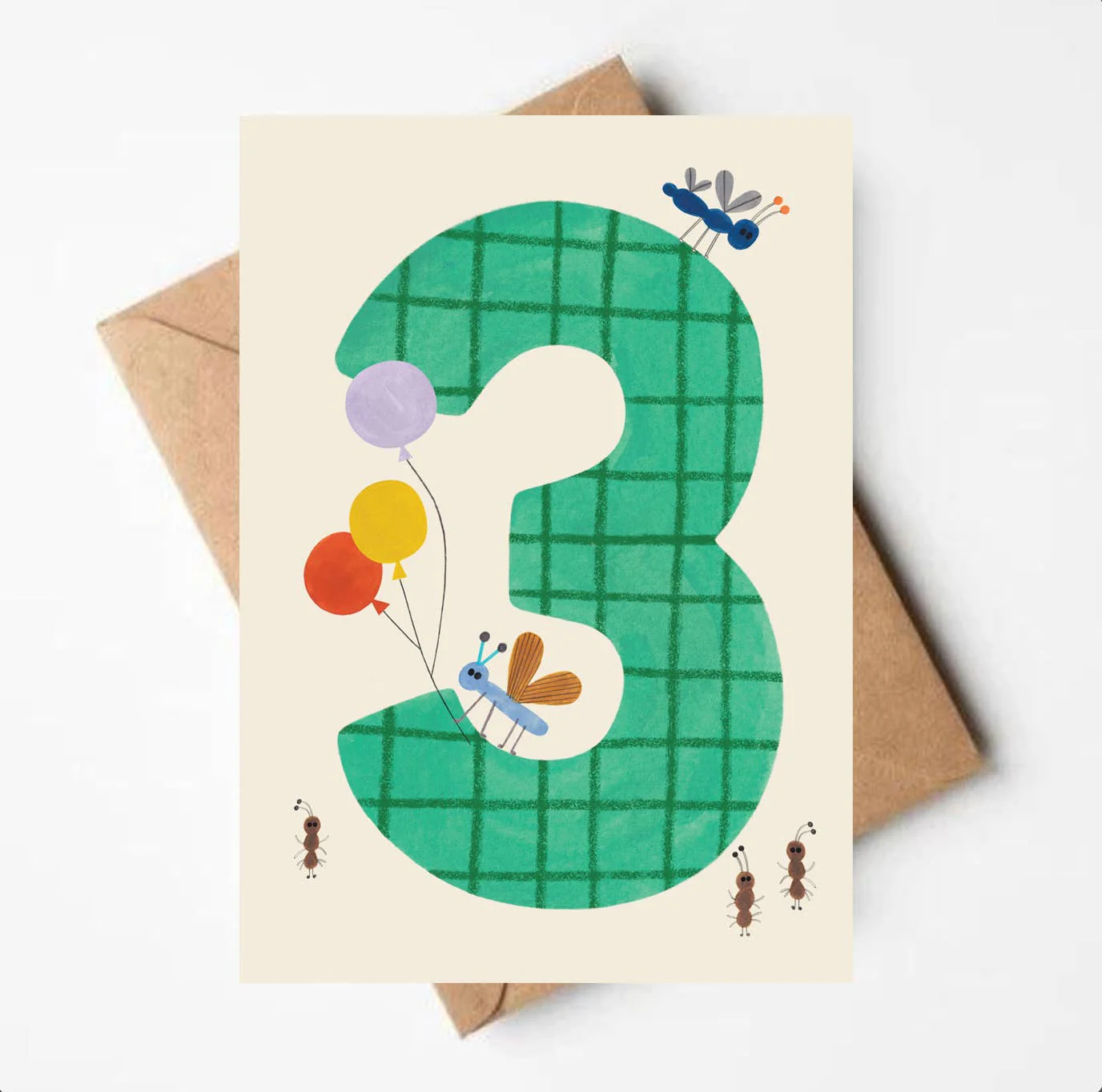 'Three' Greetings Card